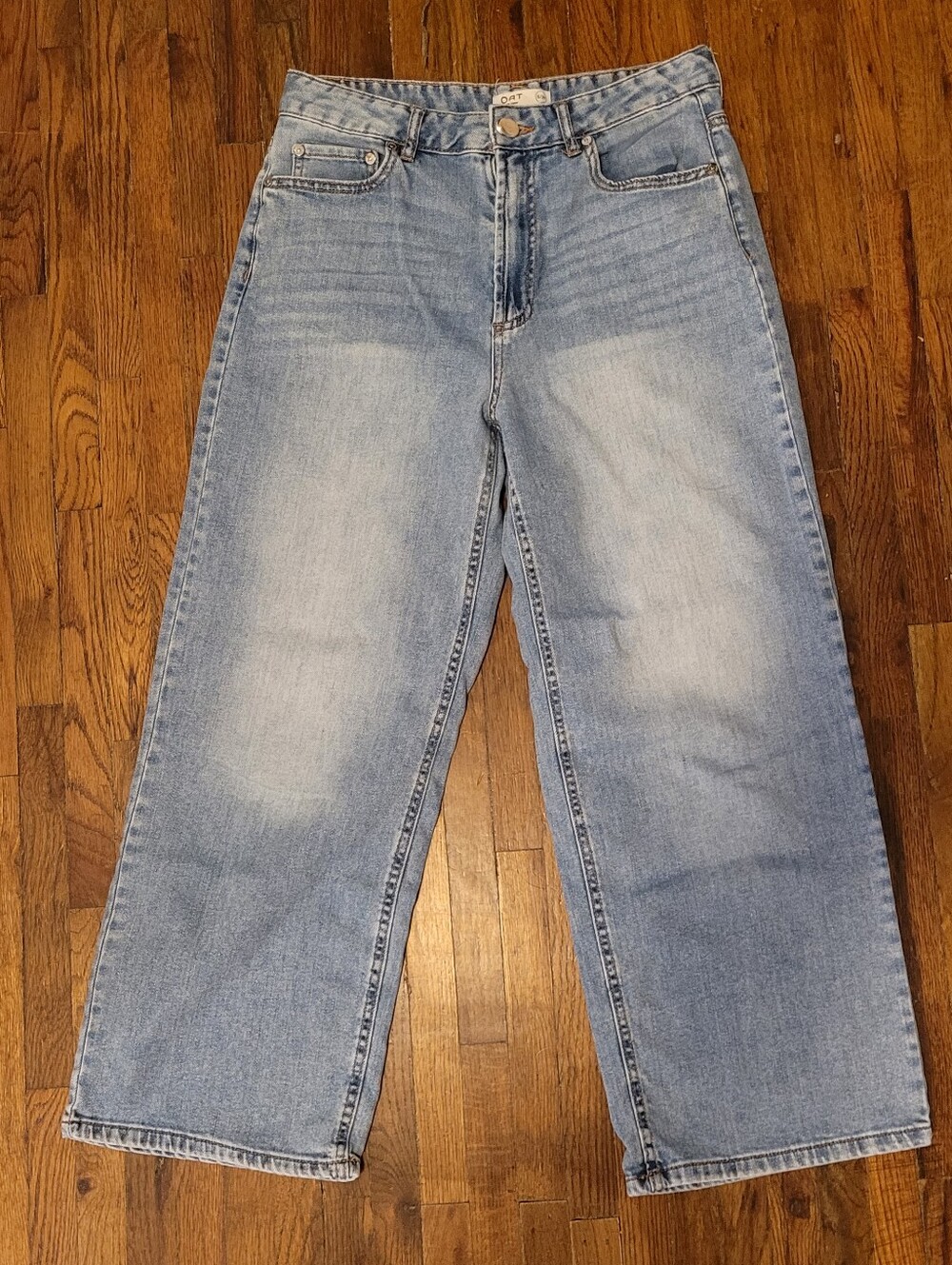 Oat New York Light High Rise Wide Leg Cropped Cloud Luxe Denim Jeans sz 8 29